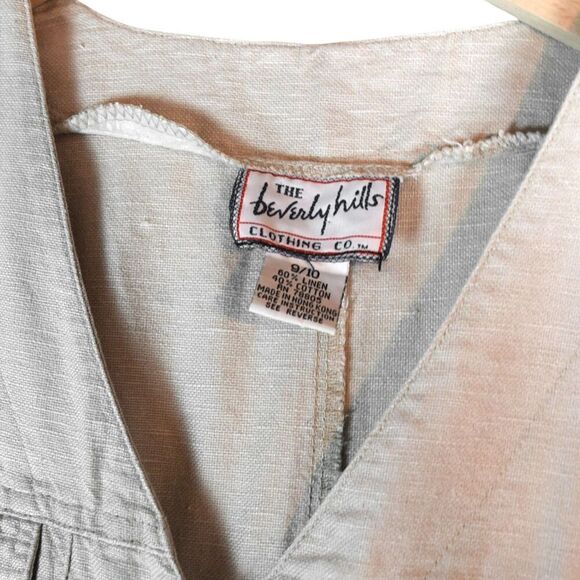 Vintage 90's Minimalist Linen Long Button Front Dress Natural Beige Sz 9 / 10 - Picture 8 of 9